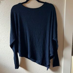 Blue ribbed asymmetrical long sleeve top